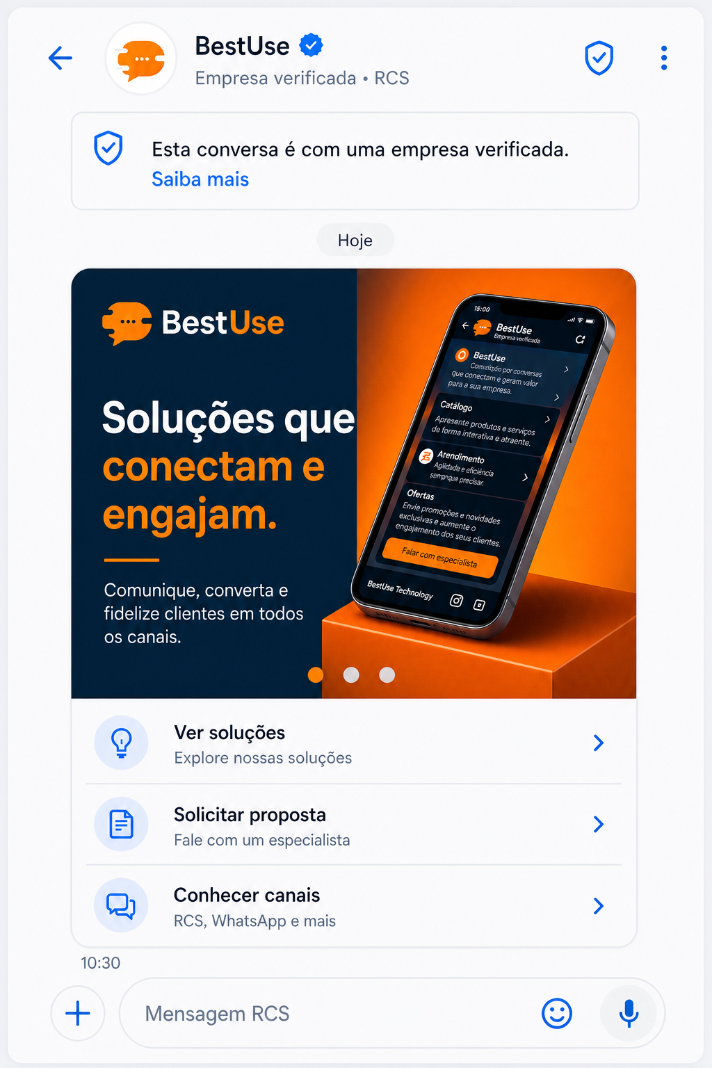 Experiência de RCS Business Messaging da BestUse