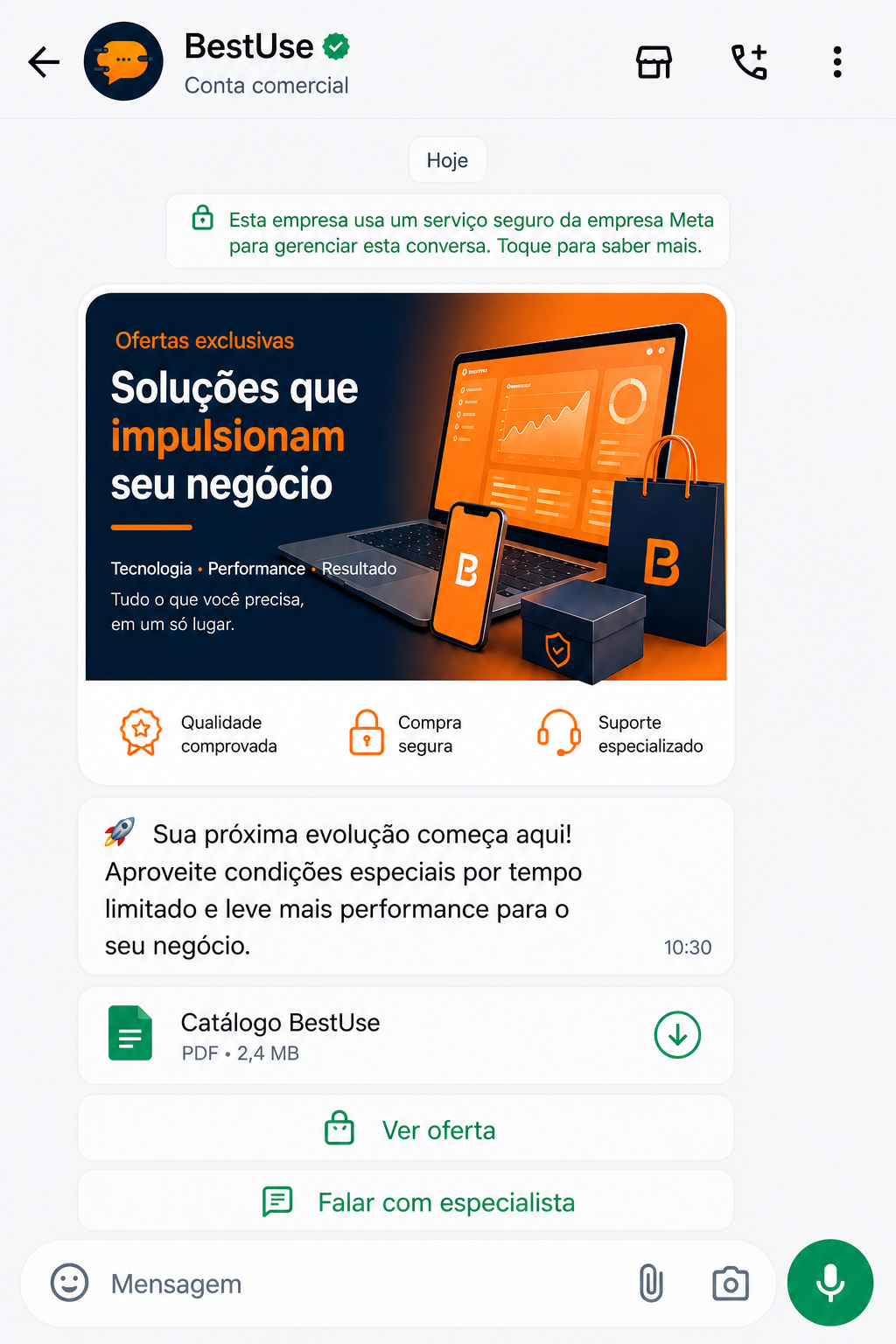 Experiência de WhatsApp Business da BestUse
